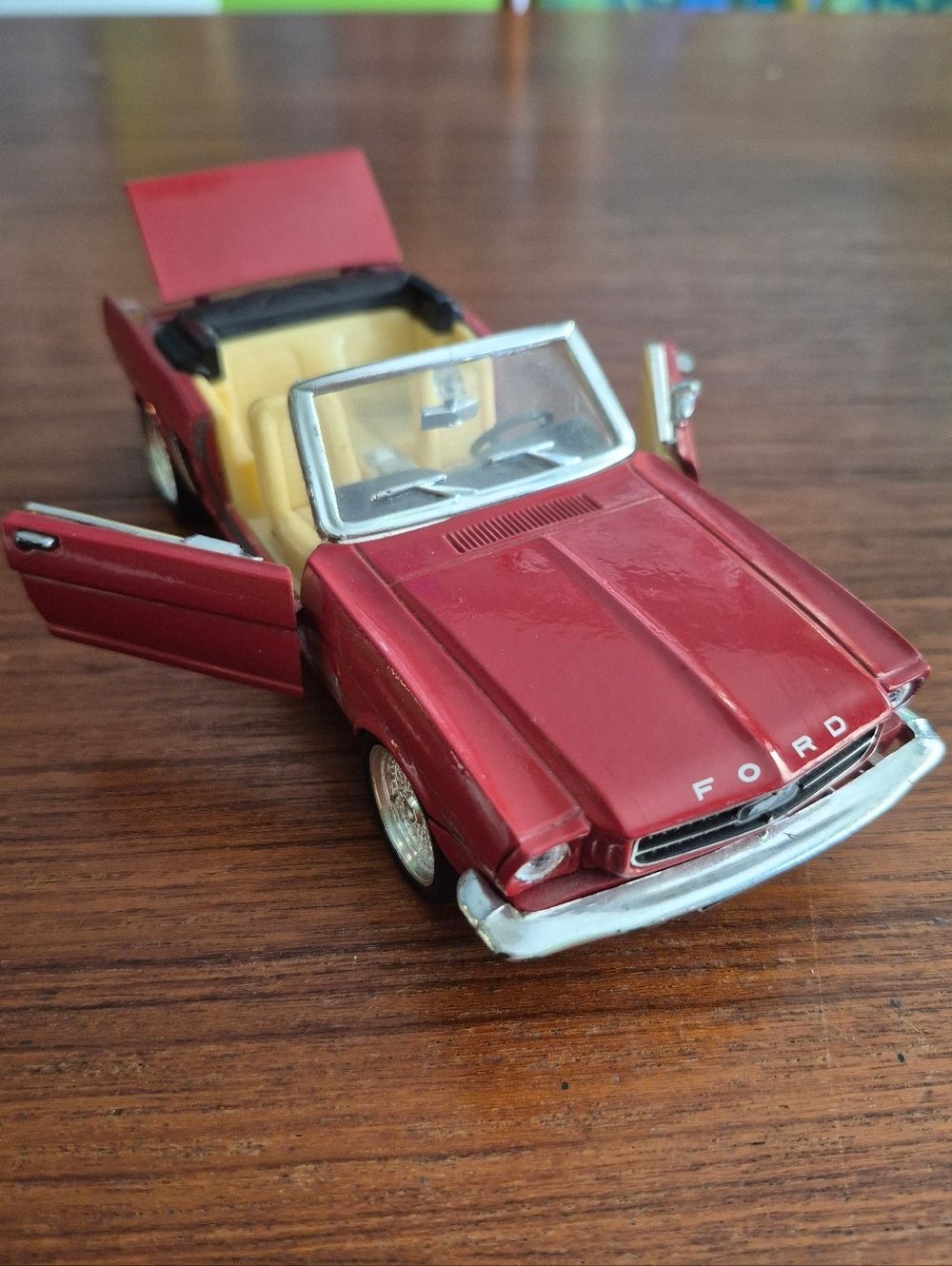 Vintage Metal Plastic Red Convertible Toy Car - Ford Die-Cast Ford Mustang